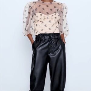 Zara Cream and Black Floral Blouse